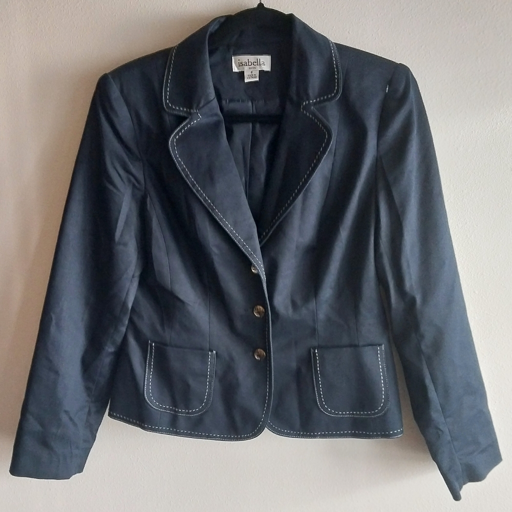 Isabella Suits Dark Blue Vintage Blazer with White Stitching Detail
